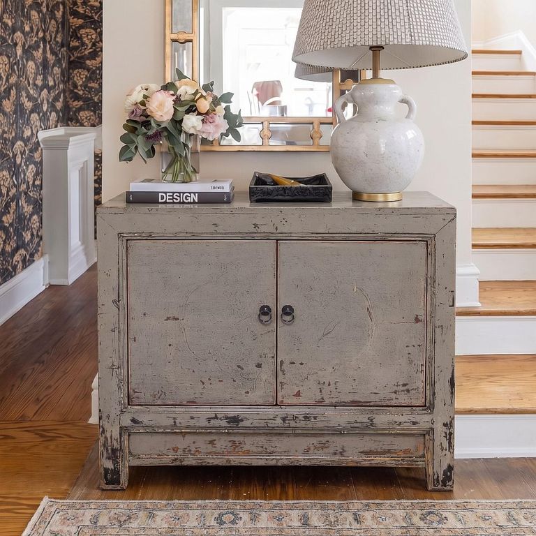 Distressed Sideboard - 2 Door - 96cm - Small - Grey - Wooden