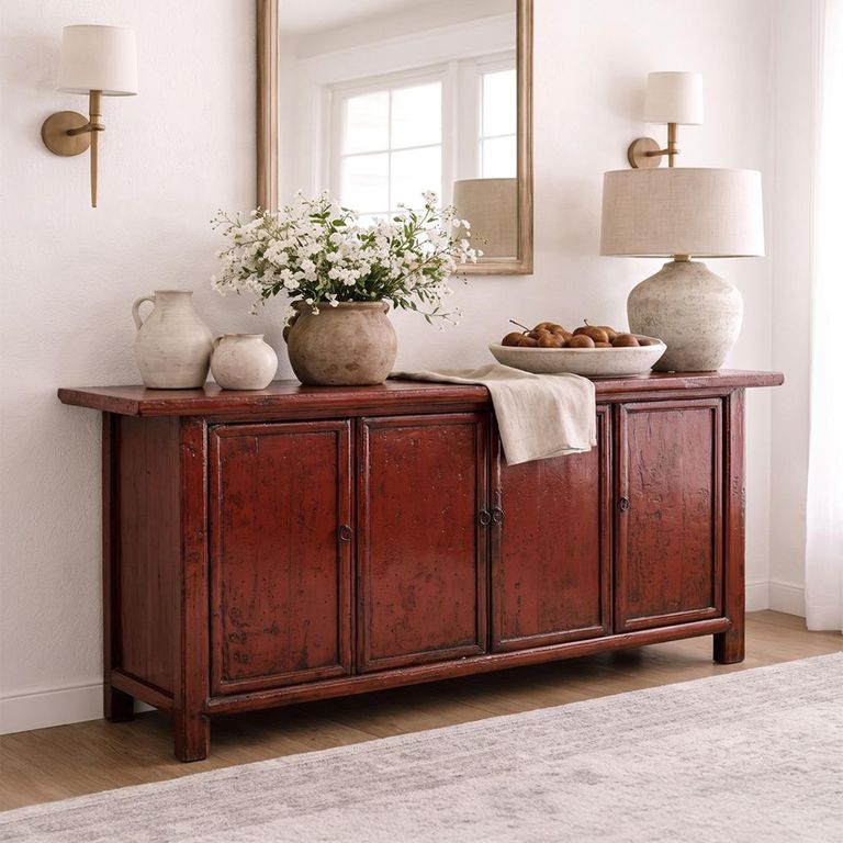 Distressed Sideboard - 4 Door - 172cm - Large - Red - Wooden