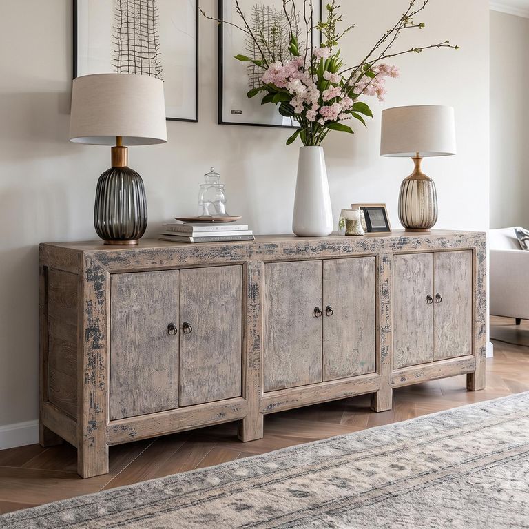 Distressed Sideboard - 6 Door - 214cm - Extra Large - Grey - Reclaimed Wood