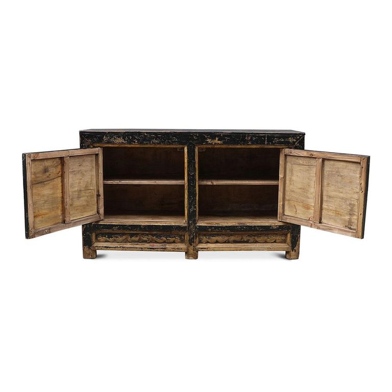 Distressed Sideboard - 2 Door - 152cm - Medium - Hand Painted - Oriental Style - Black and Red - Reclaimed Wood