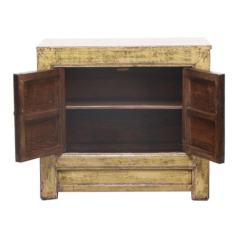 Distressed Sideboard - 2 Door - 96cm - Small - Yellow - Wooden