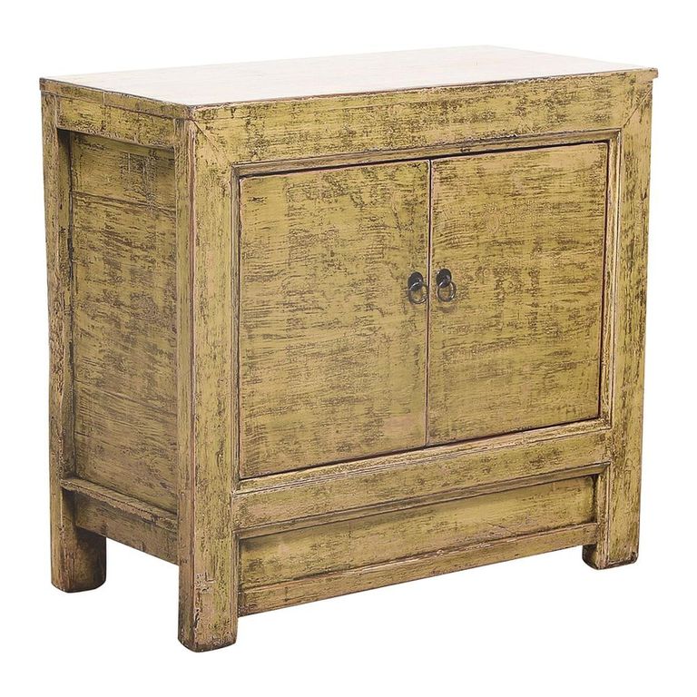 Distressed Sideboard - 2 Door - 96cm - Small - Yellow - Wooden