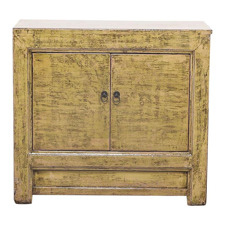 Distressed Sideboard - 2 Door - 96cm - Small - Yellow - Wooden