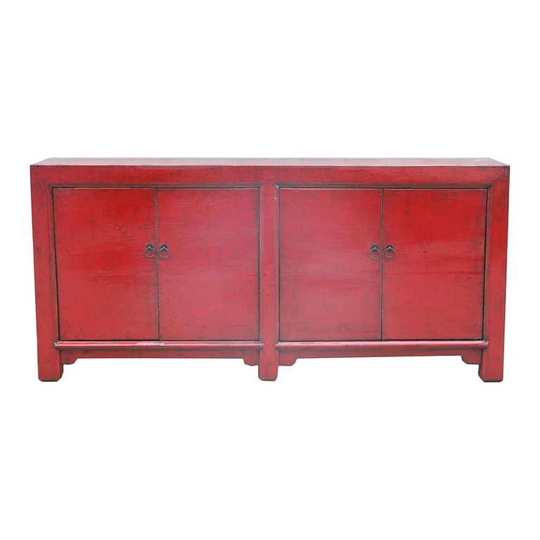 Distressed Sideboard - 4 Door - 200cm - Extra Large - Red - Wooden