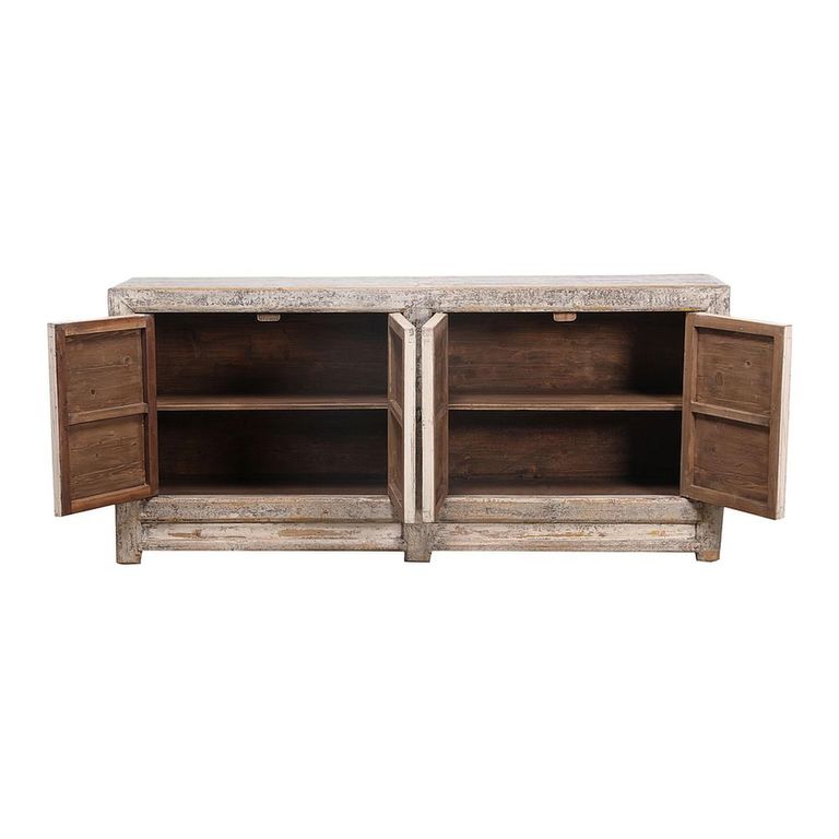 Distressed Sideboard - 4 Door - 208cm - Extra Large - White Washed - Elm Wood