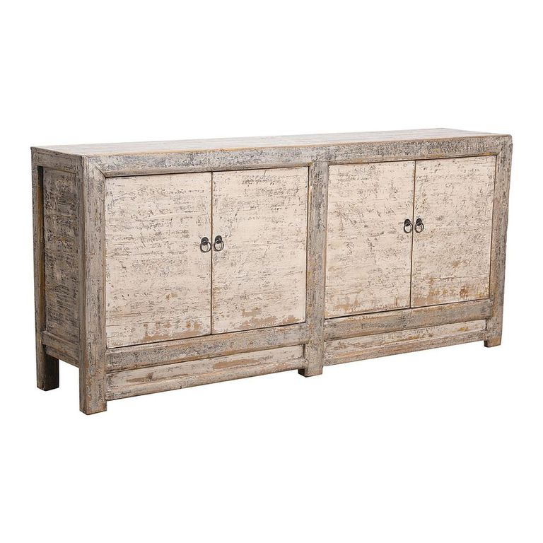Distressed Sideboard - 4 Door - 208cm - Extra Large - White Washed - Elm Wood