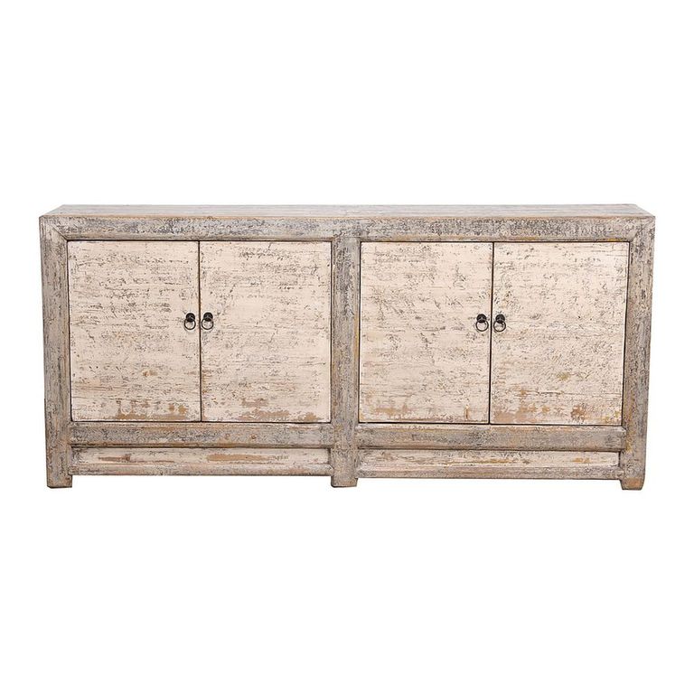 Distressed Sideboard - 4 Door - 208cm - Extra Large - White Washed - Elm Wood