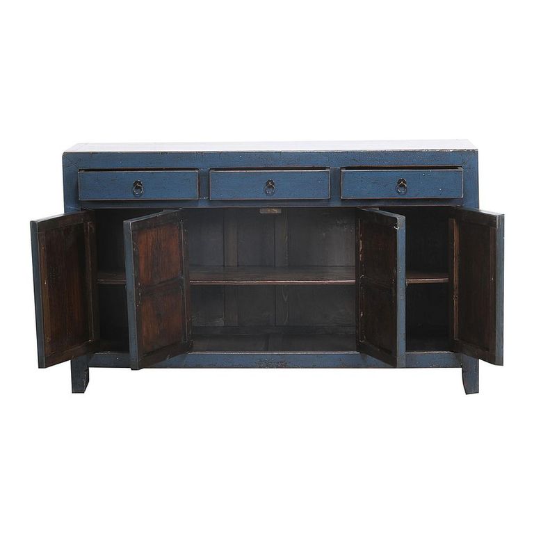 Distressed Sideboard - 4 Door 3 Drawer - 156cm - Medium - Blue - Wooden