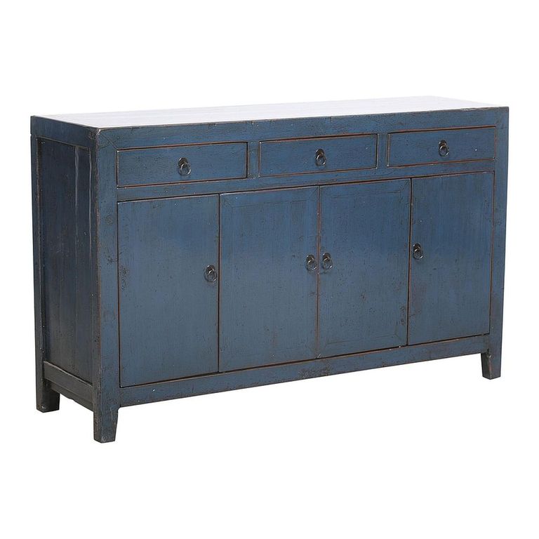 Distressed Sideboard - 4 Door 3 Drawer - 156cm - Medium - Blue - Wooden