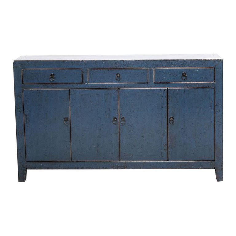 Distressed Sideboard - 4 Door 3 Drawer - 156cm - Medium - Blue - Wooden