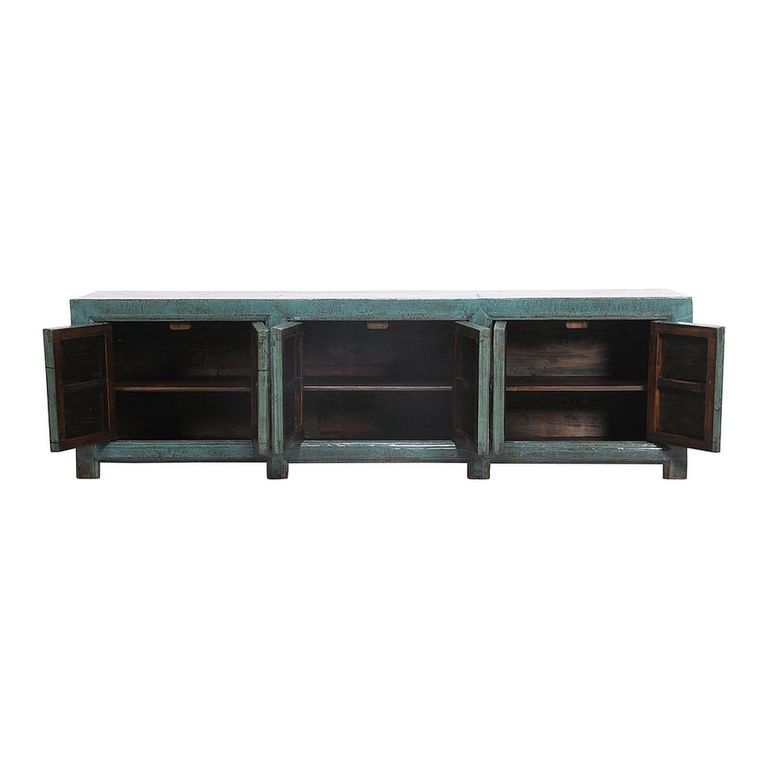 Distressed Sideboard - 6 Door - 224cm - Extra Large - Green - Wooden