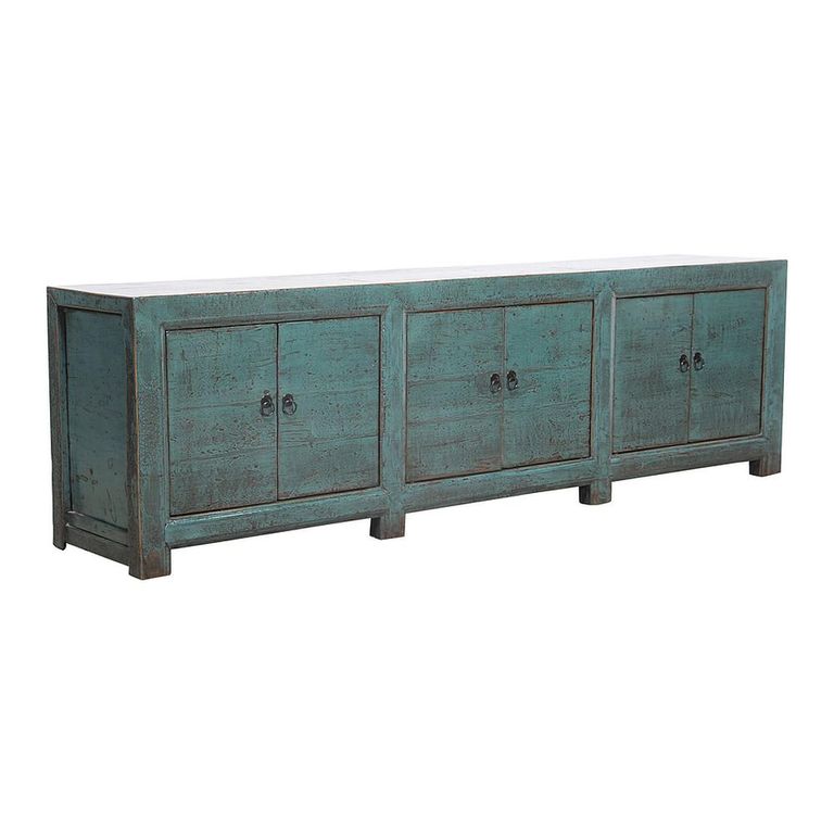 Distressed Sideboard - 6 Door - 224cm - Extra Large - Green - Wooden