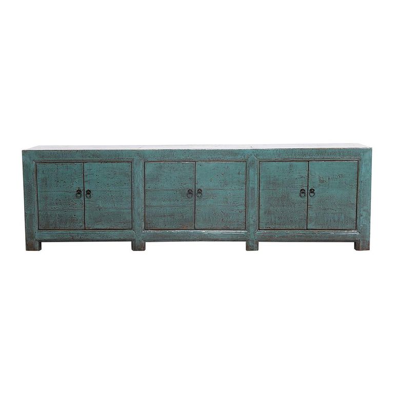 Distressed Sideboard - 6 Door - 224cm - Extra Large - Green - Wooden