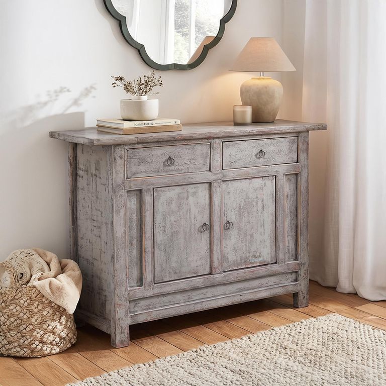 Distressed Sideboard - 2 Door 2 Drawer - 98cm - Small - Grey - Wooden
