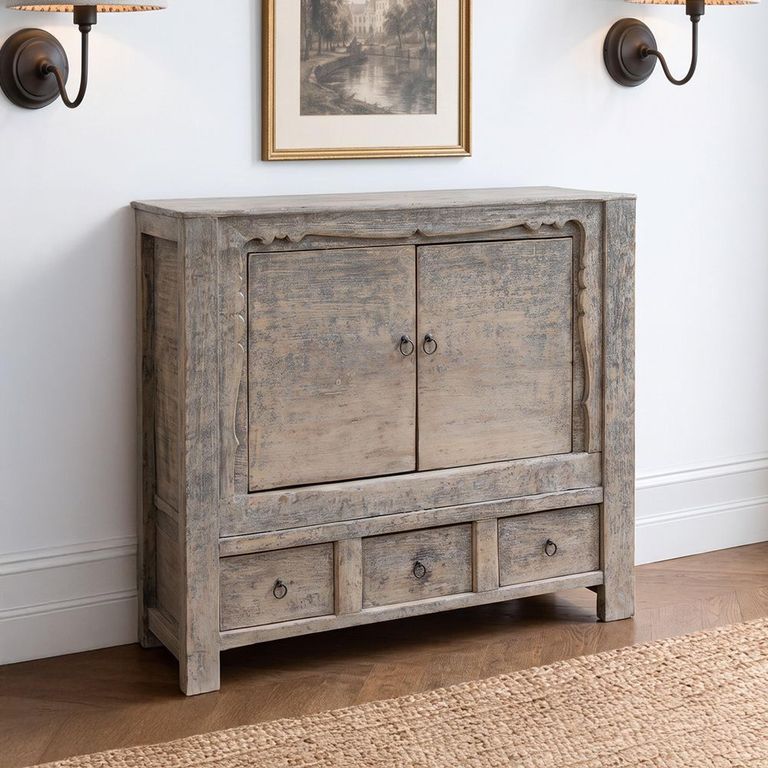 Distressed Sideboard - 2 Door 3 Drawer - 115cm - Small - Grey - Wooden