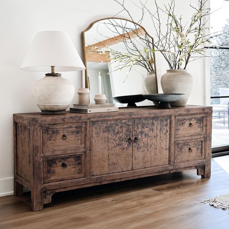 Distressed Sideboard - 2 Door 4 Drawer - 176cm - Large - Grey - Wooden
