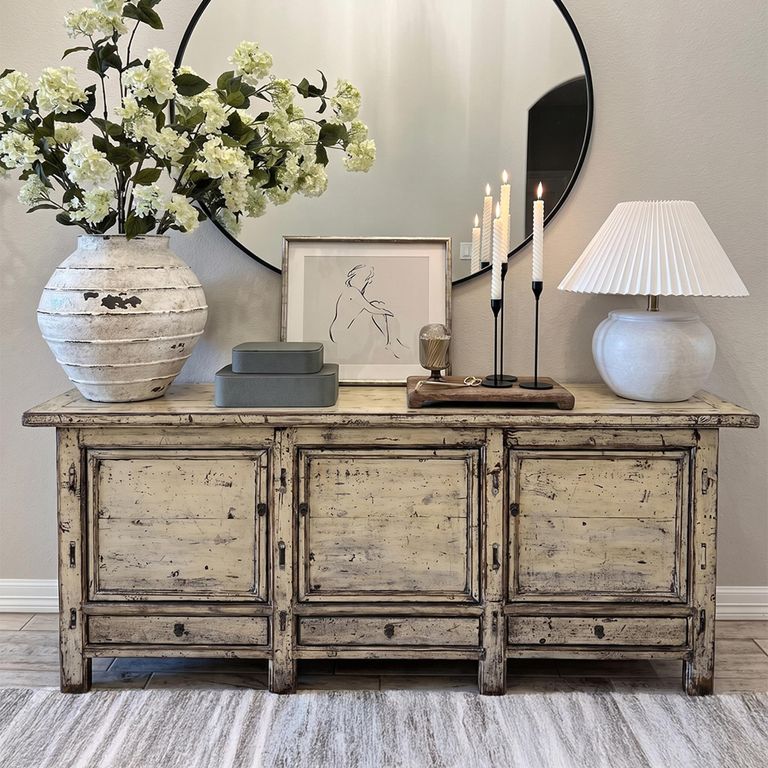 Distressed Sideboard - 3 Door 3 Drawer - 216cm - Extra Large - White Washed - Elm Wood