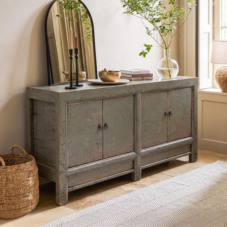 Distressed Sideboard - 4 Door - 161cm - Large - Grey - Wooden