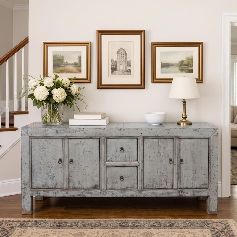 Distressed Sideboard - 4 Door 2 Drawer - 212cm - Extra Large - Grey - Elm Wood
