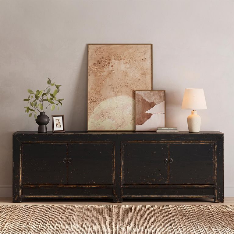 Distressed Sideboard - 4 Door - 246cm - Extra Large - Black - Wooden