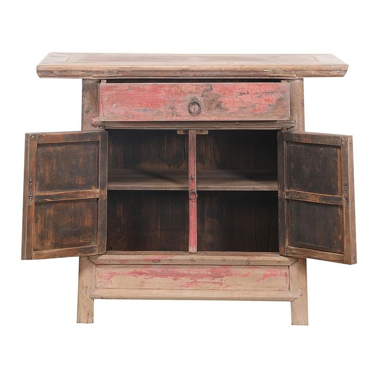 Distressed Sideboard - 2 Door 1 Drawer - 107cm - Small - Red - Elm Wood