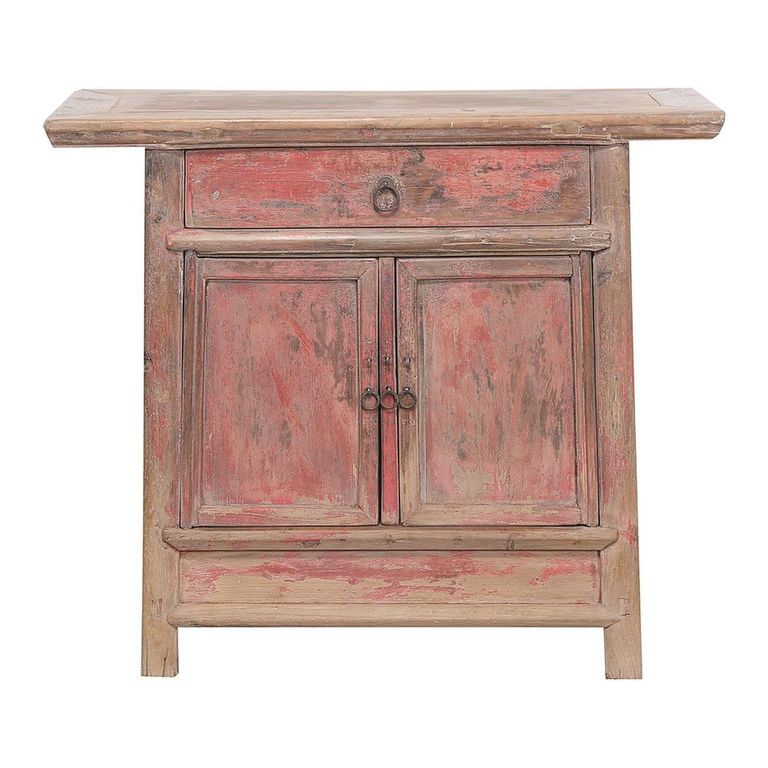 Distressed Sideboard - 2 Door 1 Drawer - 107cm - Small - Red - Elm Wood