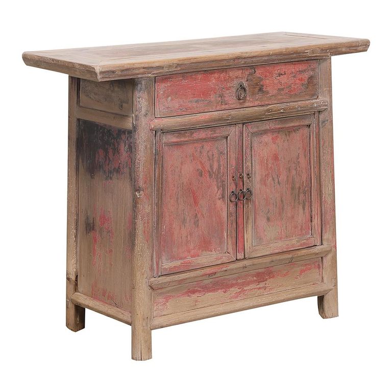 Distressed Sideboard - 2 Door 1 Drawer - 107cm - Small - Red - Elm Wood