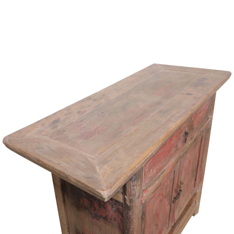 Distressed Sideboard - 2 Door 1 Drawer - 107cm - Small - Red - Elm Wood