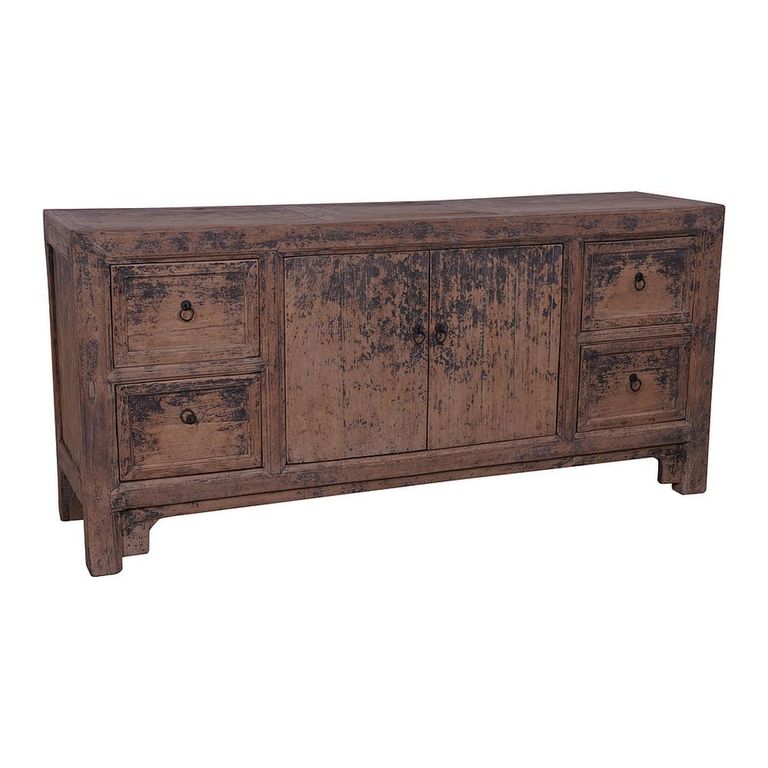 Distressed Sideboard - 2 Door 4 Drawer - 176cm - Large - Grey - Wooden