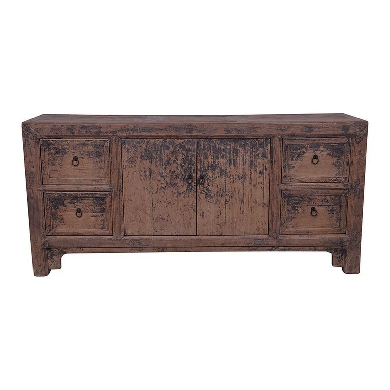 Distressed Sideboard - 2 Door 4 Drawer - 176cm - Large - Grey - Wooden