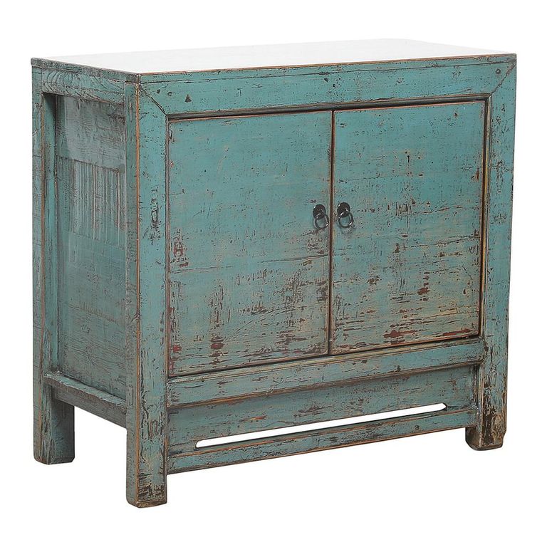 Distressed Sideboard - 2 Door - 95cm - Small - Turquoise Blue - Wooden