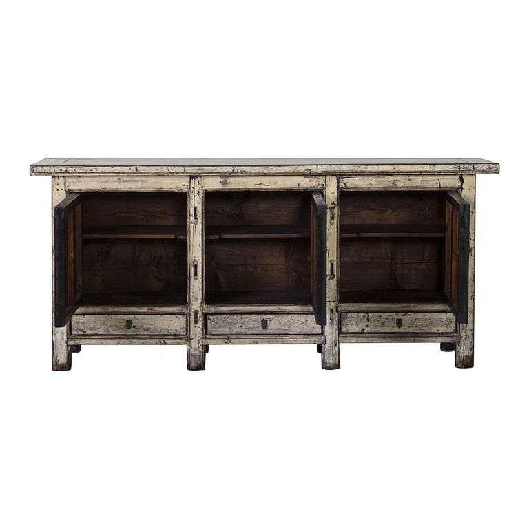 Distressed Sideboard - 3 Door 3 Drawer - 216cm - Extra Large - White Washed - Elm Wood