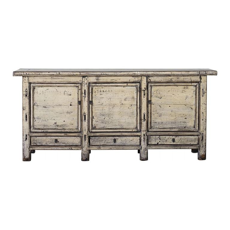 Distressed Sideboard - 3 Door 3 Drawer - 216cm - Extra Large - White Washed - Elm Wood