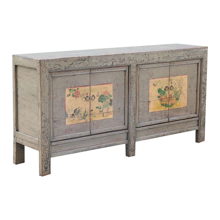Distressed Sideboard - 4 Door - 180cm - Large - Hand Painted - Grey - Wooden