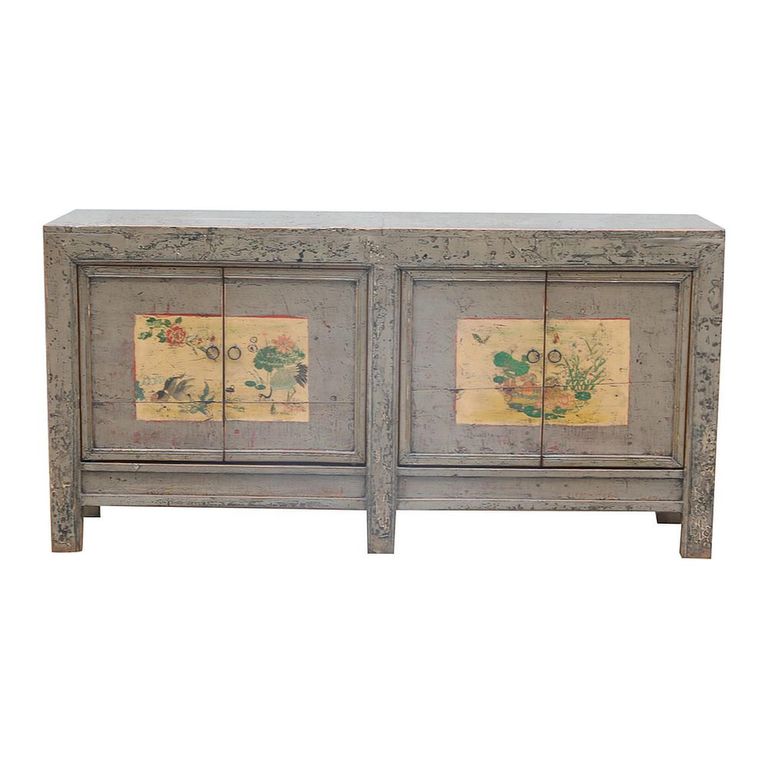 Distressed Sideboard - 4 Door - 180cm - Large - Hand Painted - Grey - Wooden