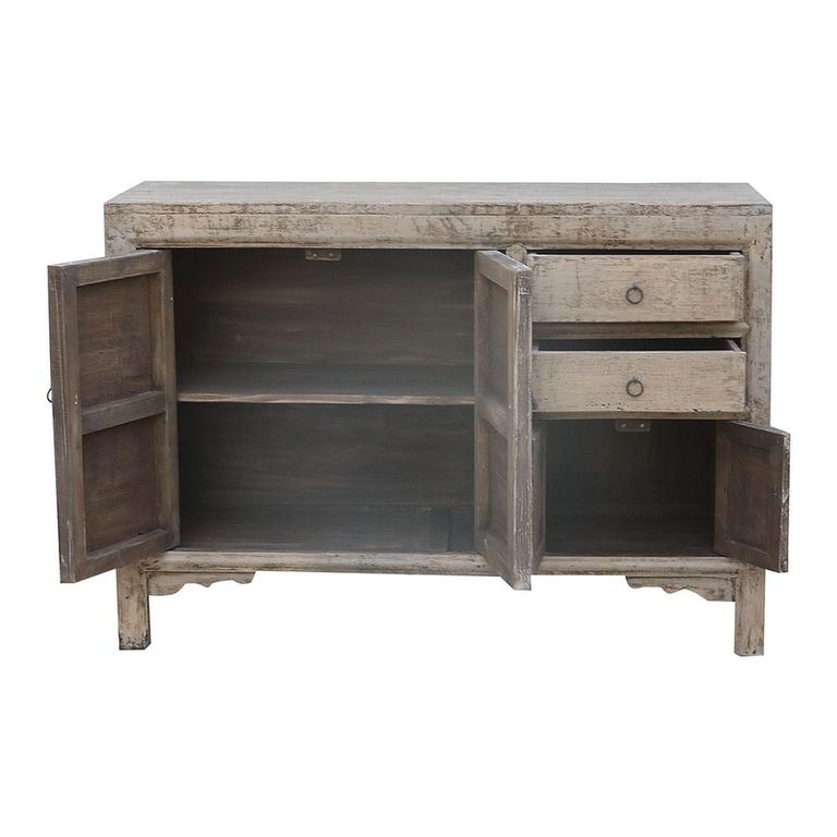 Distressed Sideboard - 4 Door 2 Drawer - 122cm - Medium - White Washed - Wooden