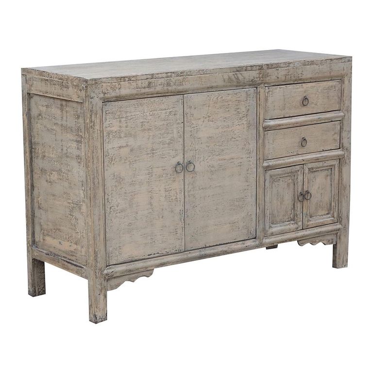 Distressed Sideboard - 4 Door 2 Drawer - 122cm - Medium - White Washed - Wooden