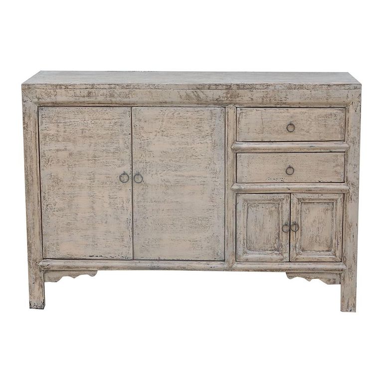 Distressed Sideboard - 4 Door 2 Drawer - 122cm - Medium - White Washed - Wooden