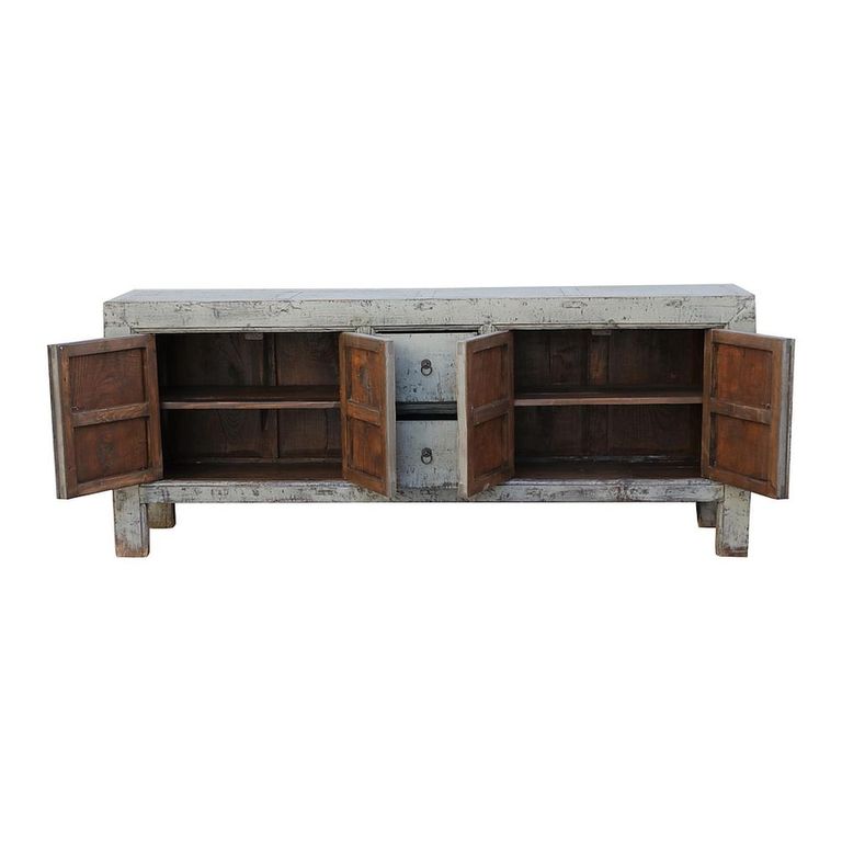 Distressed Sideboard - 4 Door 2 Drawer - 212cm - Extra Large - Grey - Elm Wood