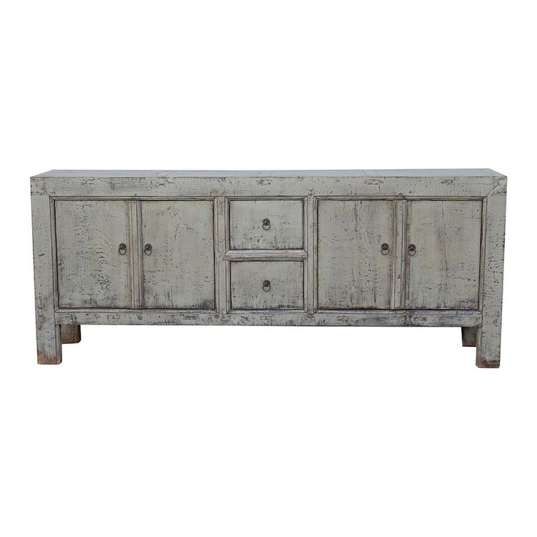 Distressed Sideboard - 4 Door 2 Drawer - 212cm - Extra Large - Grey - Elm Wood