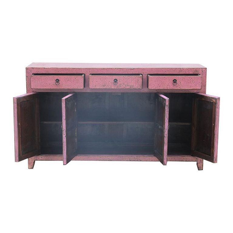 Distressed Sideboard - 4 Door 3 Drawer - 156cm - Medium - Pink - Wooden