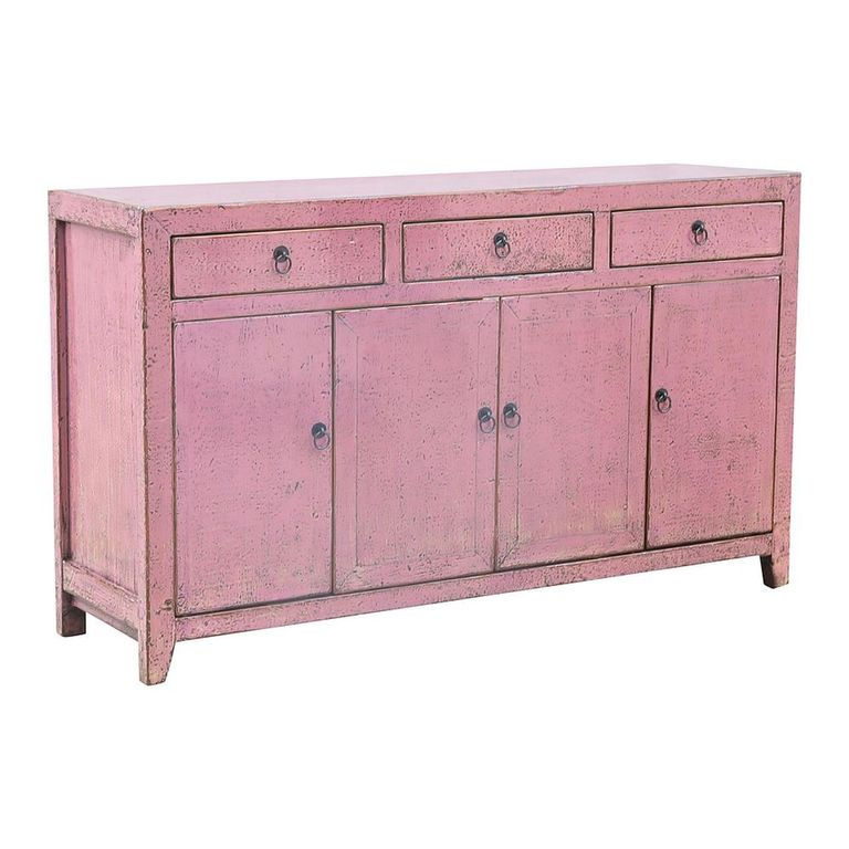 Distressed Sideboard - 4 Door 3 Drawer - 156cm - Medium - Pink - Wooden