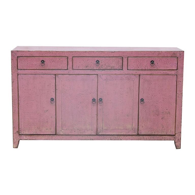 Distressed Sideboard - 4 Door 3 Drawer - 156cm - Medium - Pink - Wooden