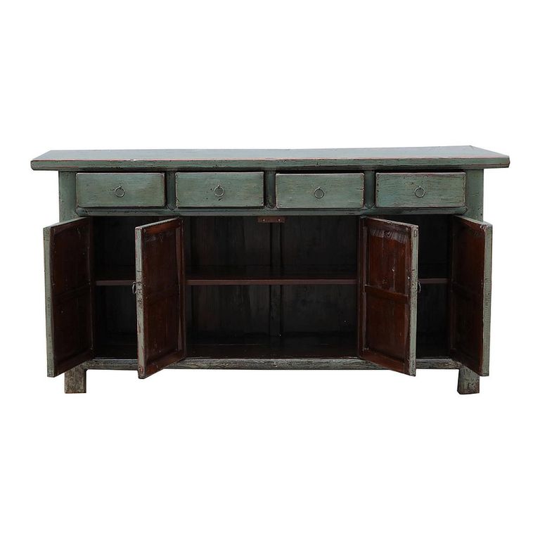 Distressed Sideboard - 4 Door 4 Drawer - 175cm - Large - Sage Green - Elm Wood