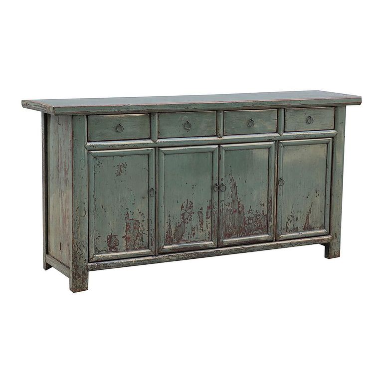 Distressed Sideboard - 4 Door 4 Drawer - 175cm - Large - Sage Green - Elm Wood
