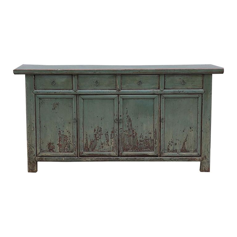 Distressed Sideboard - 4 Door 4 Drawer - 175cm - Large - Sage Green - Elm Wood