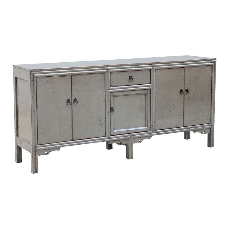 Distressed Sideboard - 5 Door 1 Drawer - 189cm - Extra Large - Grey - Lacquered Pine Wood