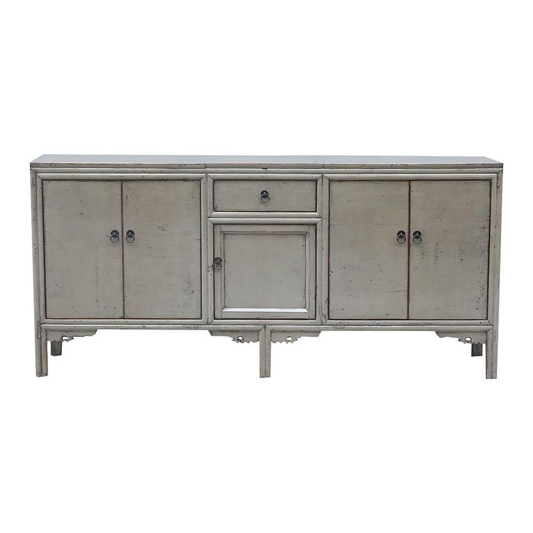 Distressed Sideboard - 5 Door 1 Drawer - 189cm - Extra Large - Grey - Lacquered Pine Wood