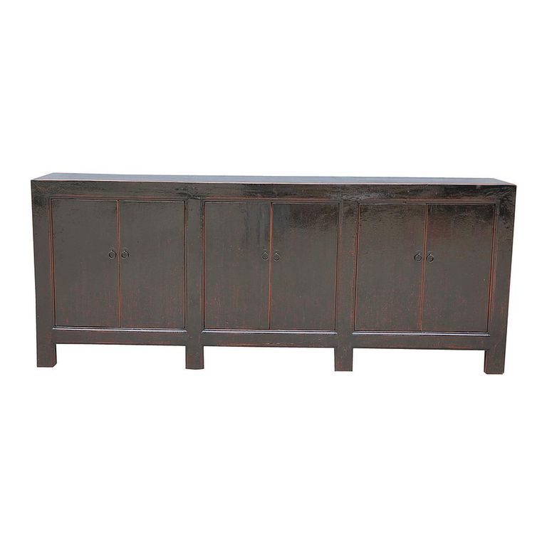 Distressed Sideboard - 6 Door - 233cm - Extra Large - Black - Wooden