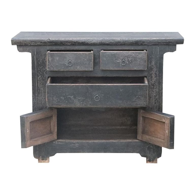 Unique One of a Kind - Distressed Sideboard - 2 Door 3 Drawer - 110cm - Small - Black - Elm Wood